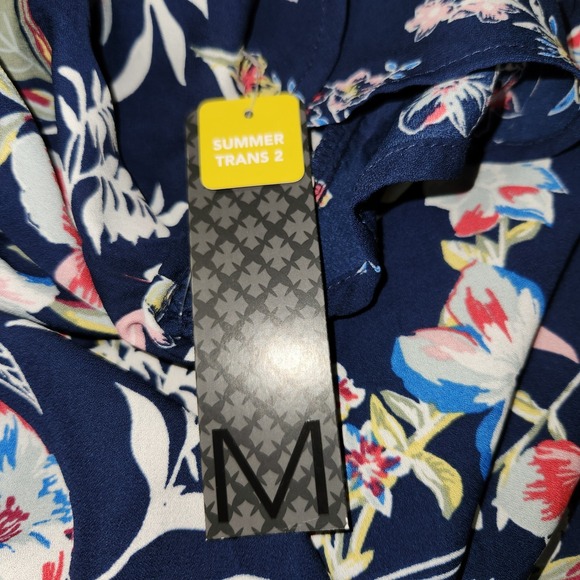 Chic Massini Blue Floral Navy Women's Dress Sz XL Drawstring Waist NWT - Picture 8 of 9